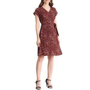 NEW Allegra K Women's Floral V Neck Ruffled Flutter Sleeve Belt Wrap Midi Dress